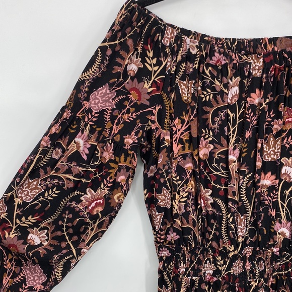 Free People Pretty & Free Black Floral Print Romper Boho Cut Out Back Size Small - Picture 6 of 12